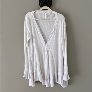 White Button-Front dress tunic with Ruffle Hem